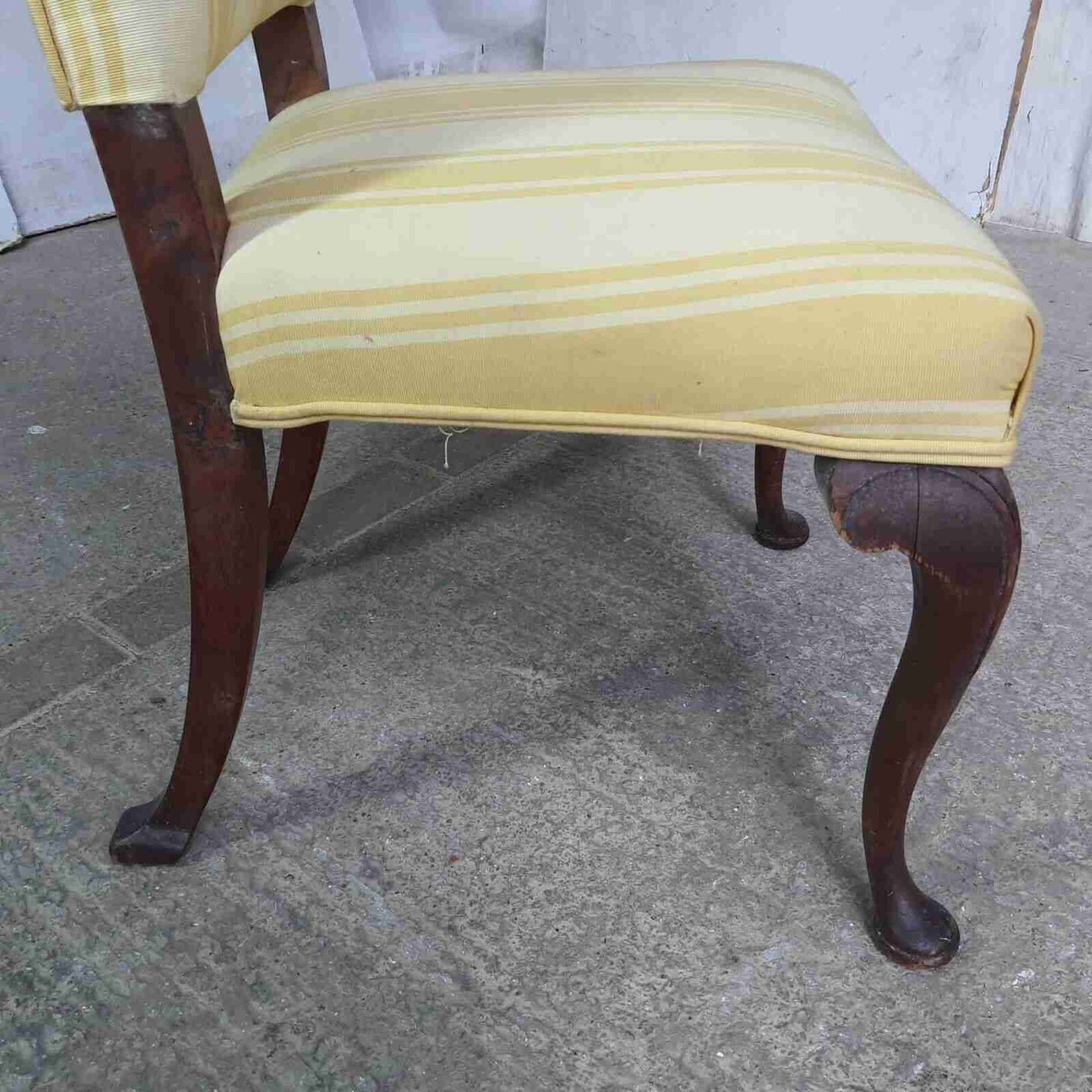 20thC  Antique Upholstered High Back Chair Cabriole Legs Yellow Padded