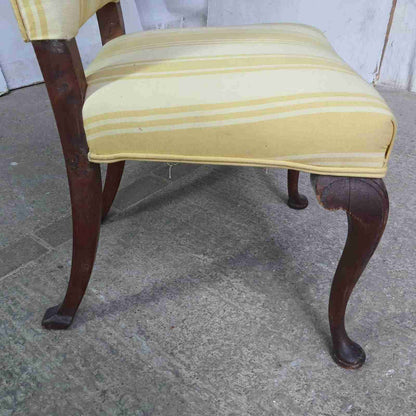20thC  Antique Upholstered High Back Chair Cabriole Legs Yellow Padded