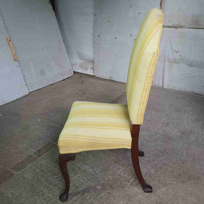20thC  Antique Upholstered High Back Chair Cabriole Legs Yellow Padded