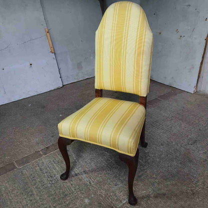 20thC  Antique Upholstered High Back Chair Cabriole Legs Yellow Padded