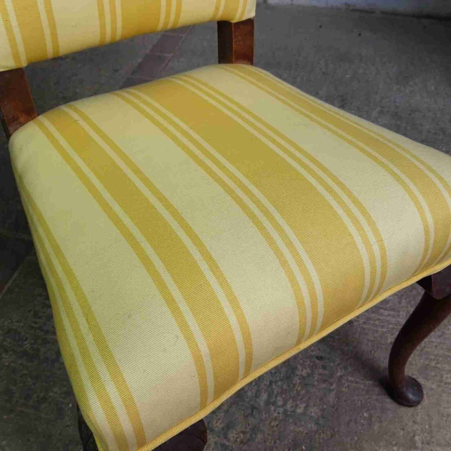 20thC  Antique Upholstered High Back Chair Cabriole Legs Yellow Padded