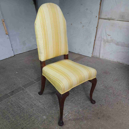 20thC  Antique Upholstered High Back Chair Cabriole Legs Yellow Padded