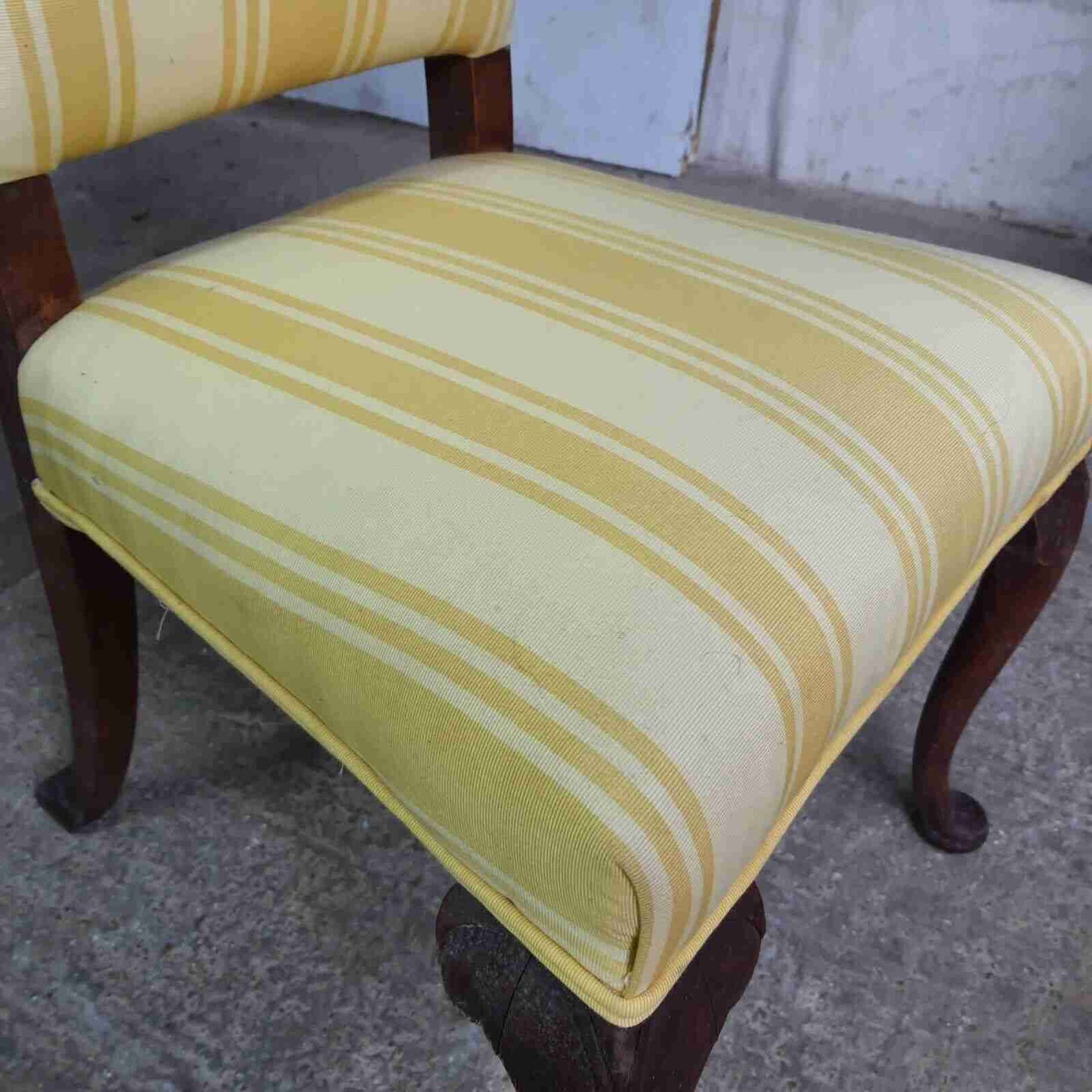 20thC  Antique Upholstered High Back Chair Cabriole Legs Yellow Padded