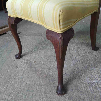 20thC  Antique Upholstered High Back Chair Cabriole Legs Yellow Padded