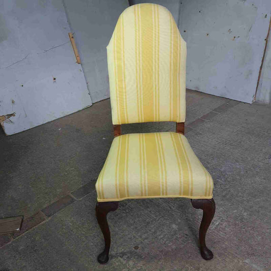 20thC  Antique Upholstered High Back Chair Cabriole Legs Yellow Padded