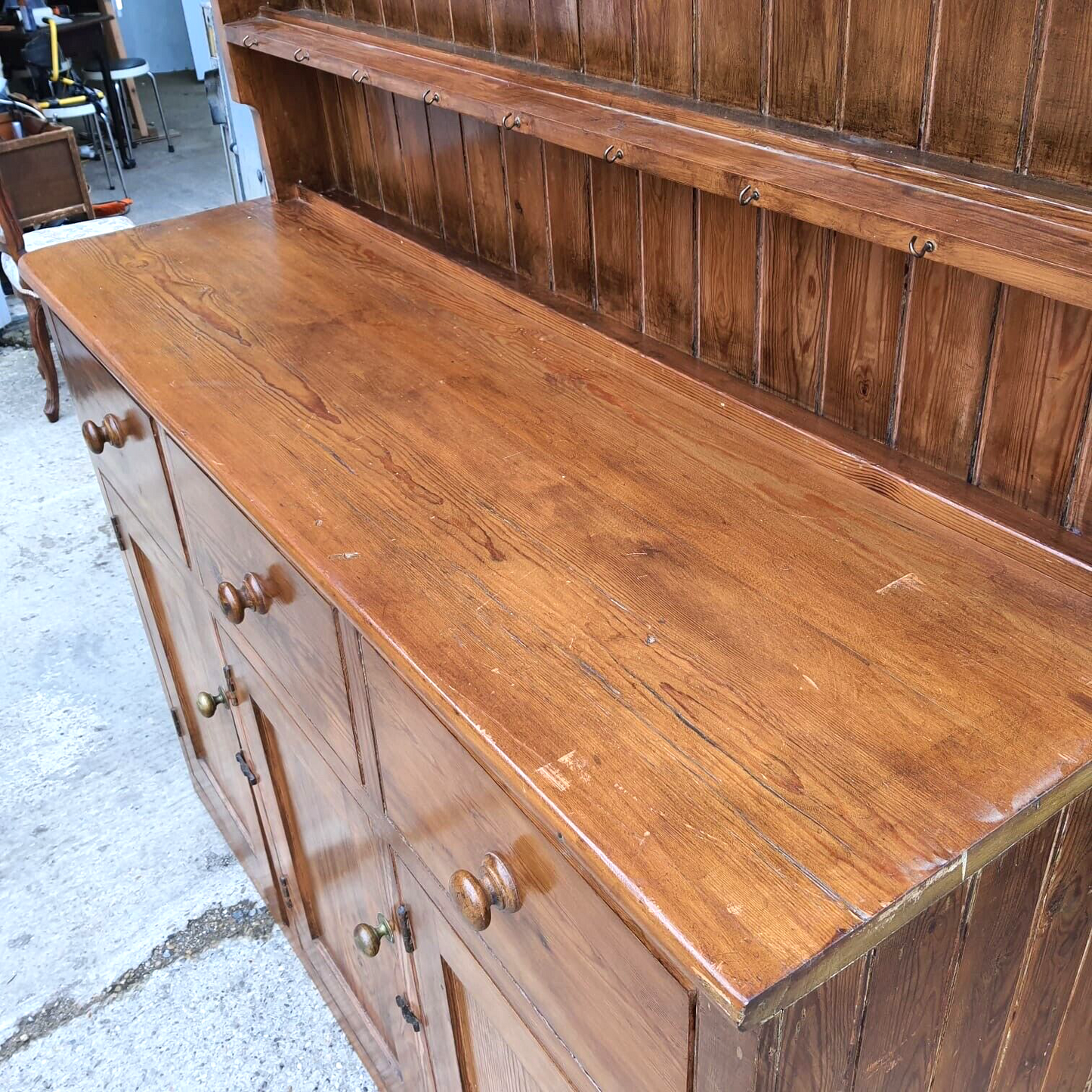 20thC Very Large Waterfall Dresser Shelves Cupboard Cabinet Drawers Kitchen