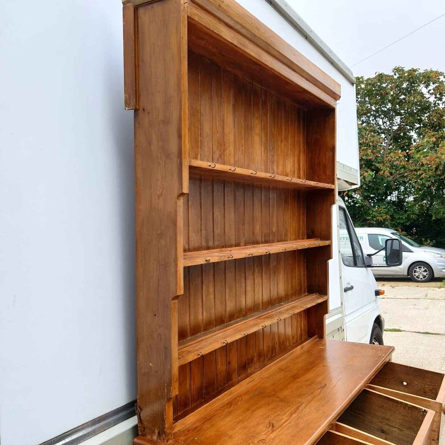 20thC Very Large Waterfall Dresser Shelves Cupboard Cabinet Drawers Kitchen