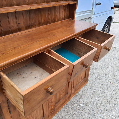20thC Very Large Waterfall Dresser Shelves Cupboard Cabinet Drawers Kitchen