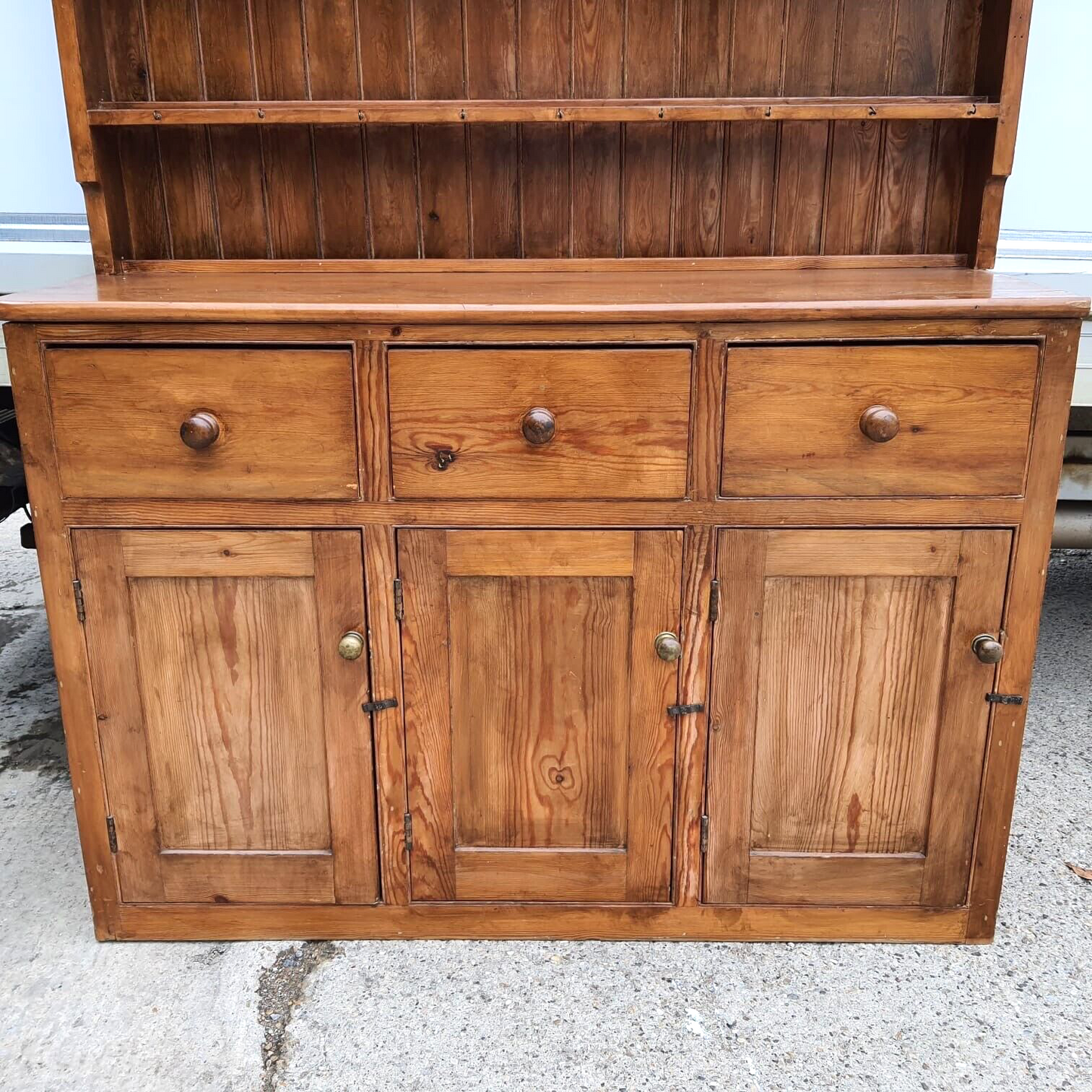 20thC Very Large Waterfall Dresser Shelves Cupboard Cabinet Drawers Kitchen