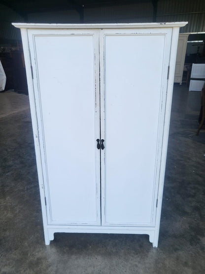 20thC 2 door white linen cupboard cabinet wardrobe shelves