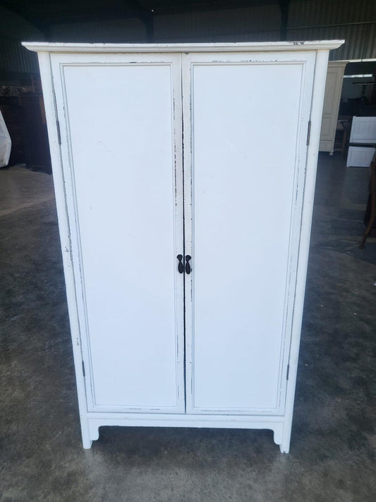 20thC 2 door white linen cupboard cabinet wardrobe shelves