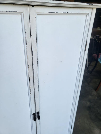 20thC 2 door white linen cupboard cabinet wardrobe shelves