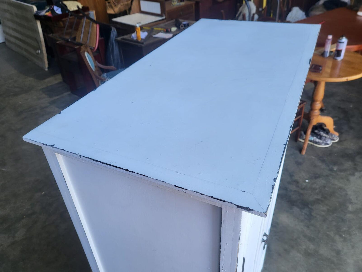 20thC 2 door white linen cupboard cabinet wardrobe shelves