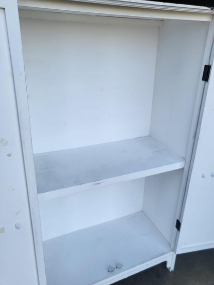 20thC 2 door white linen cupboard cabinet wardrobe shelves