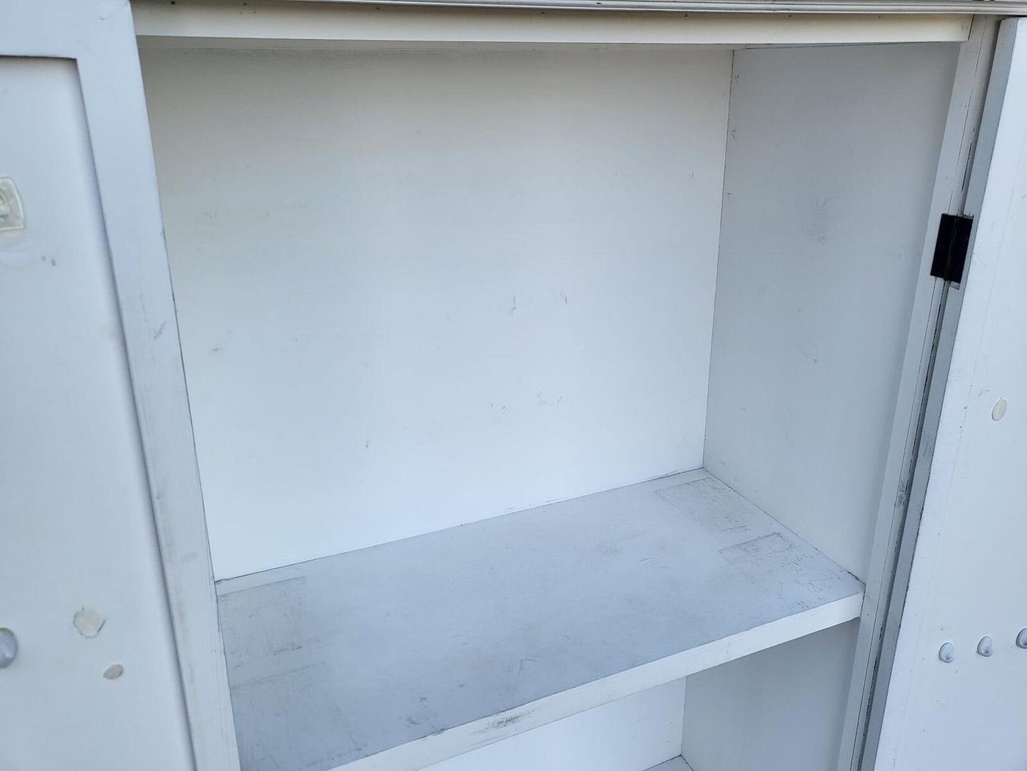 20thC 2 door white linen cupboard cabinet wardrobe shelves
