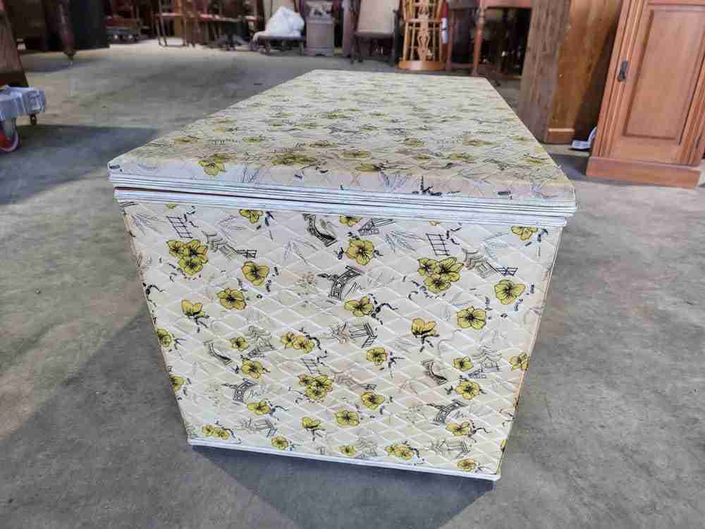 Vintage 20thC 1960's padded cedar slope sided blanket washing box coffer trunk