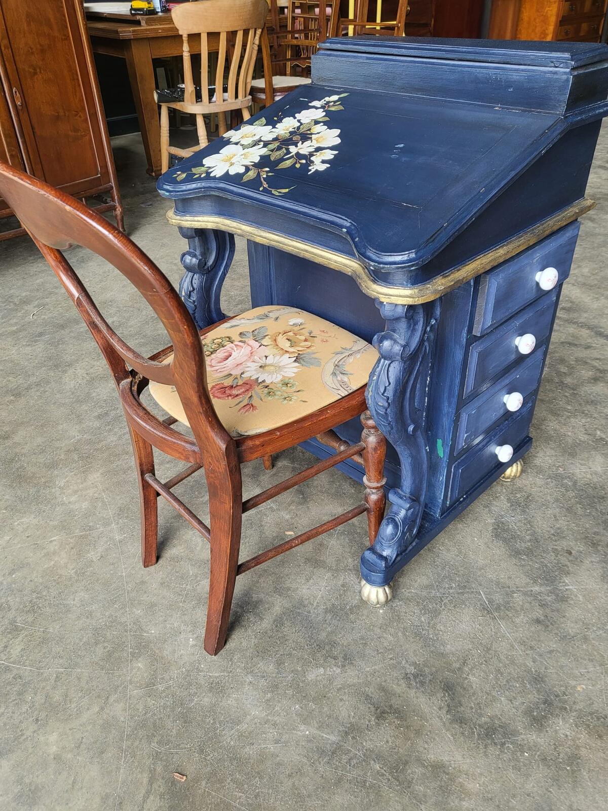Vintage 20thC painted small Davenport desk bureau