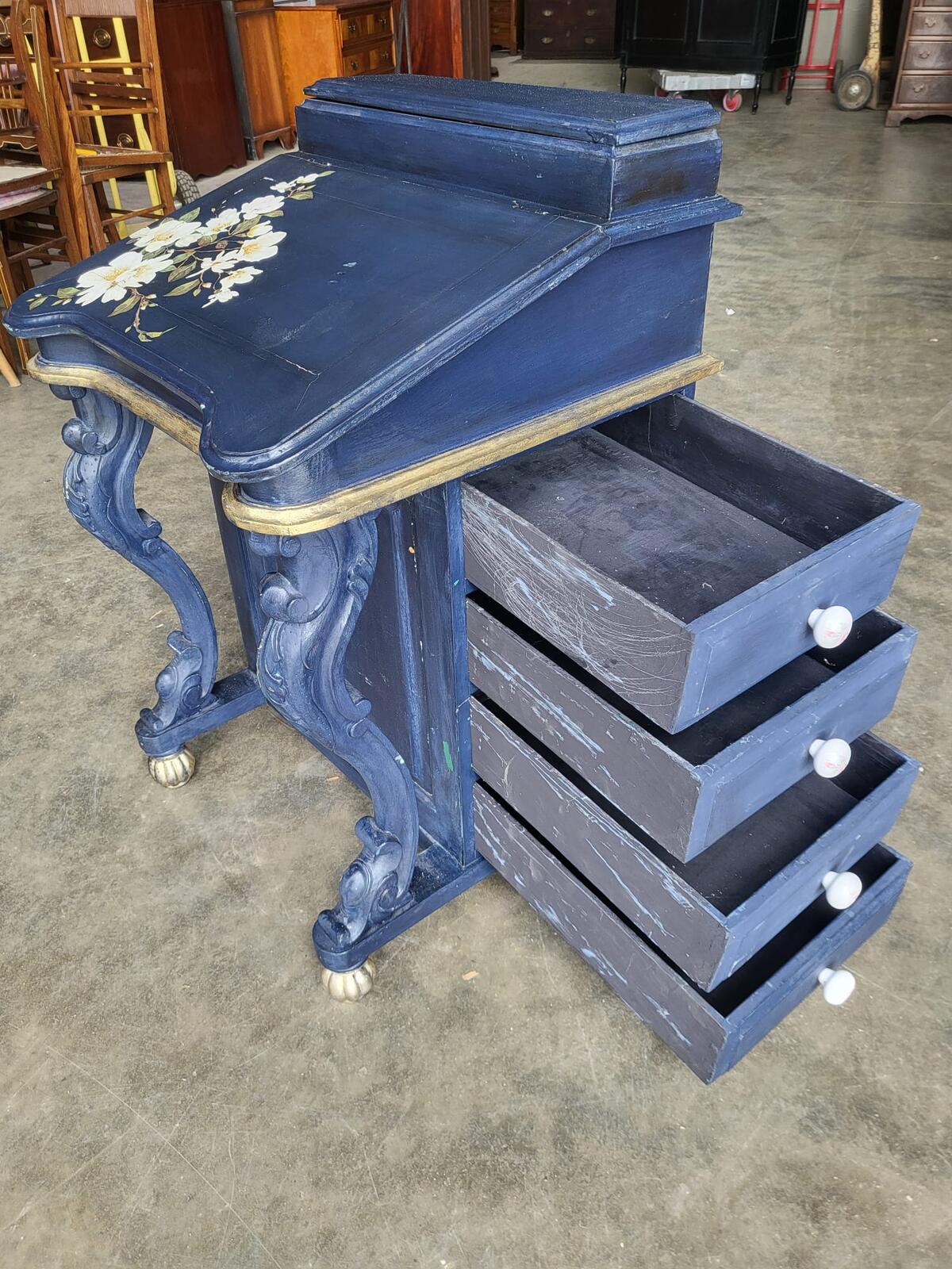 Vintage 20thC painted small Davenport desk bureau
