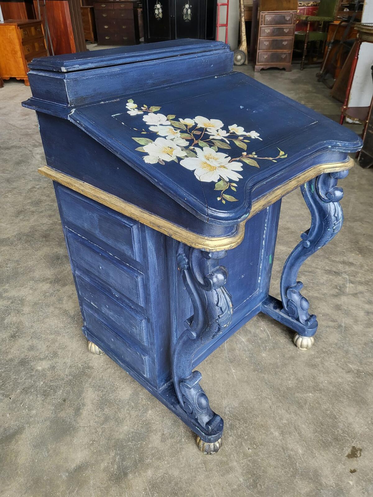 Vintage 20thC painted small Davenport desk bureau