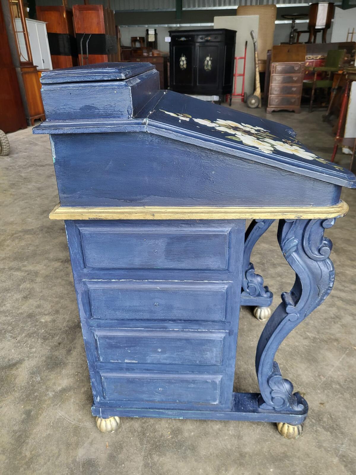 Vintage 20thC painted small Davenport desk bureau