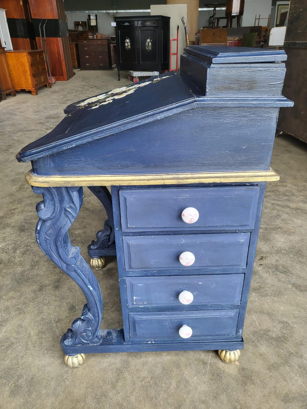 Vintage 20thC painted small Davenport desk bureau