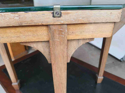 20thC hexagonal small walnut marquetry side end coffee table glass top spade feet