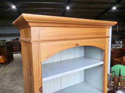 20thC pine tall slim open bookcase painted interior shelves