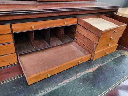 Antique Georgian inlaid mahogany large secretaire bookcase splayed legs drawers