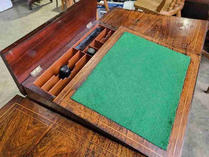 Antique Edwardian inlaid rosewood small writing desk table drawers