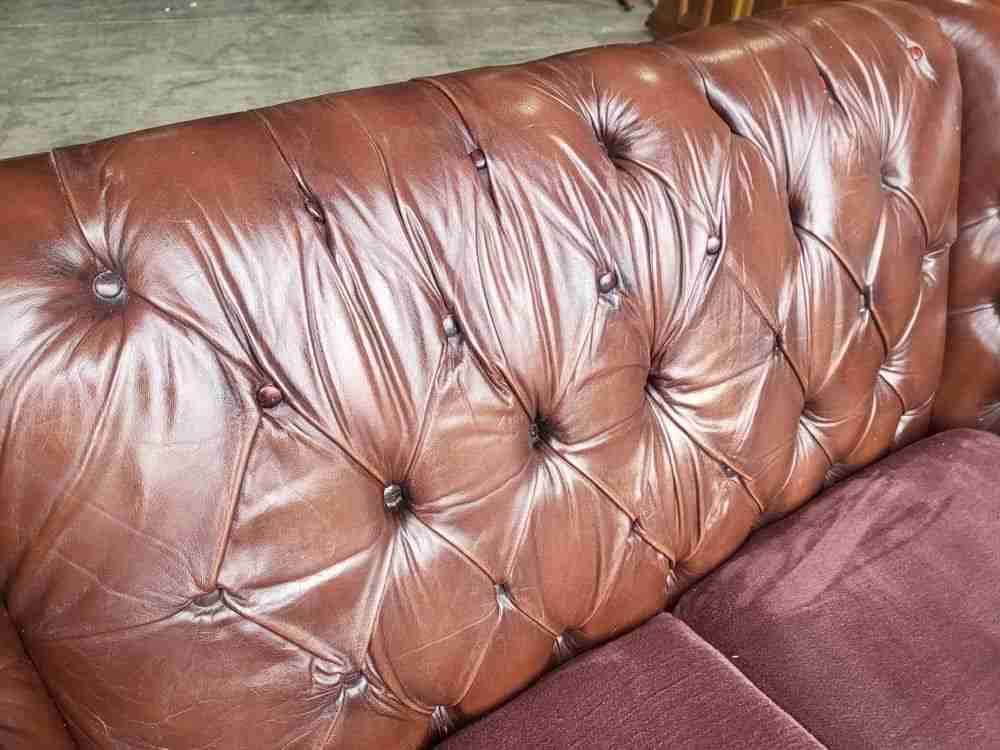 Antique repro button back leather 2 seat high back sofa cabriole legs