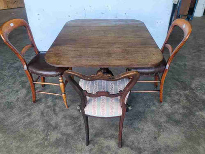 Antique Georgian pedestal drop leaf occasional dining table drawers