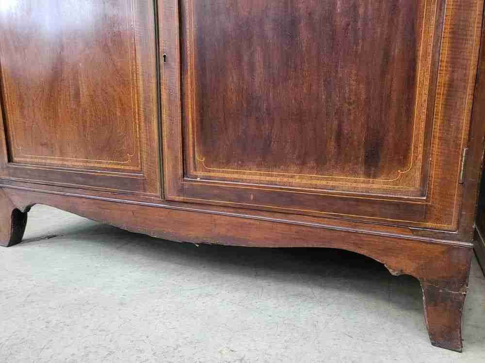 Antique Georgian inlaid mahogany large secretaire bookcase splayed legs drawers