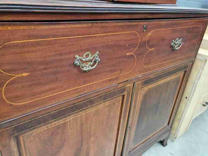 Antique Georgian inlaid mahogany large secretaire bookcase splayed legs drawers