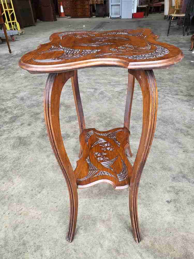 Antique Edwardian serpentine  carved 2 tier  side end lamp table cabriole legs