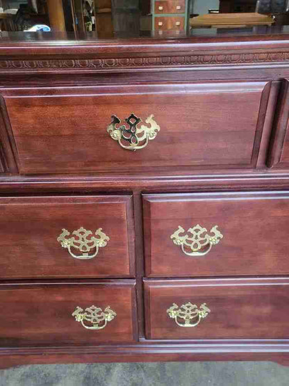 Antique repro low long chest of drawers 3 over 4