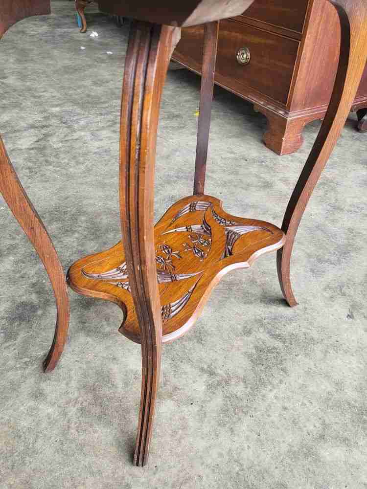 Antique Edwardian serpentine  carved 2 tier  side end lamp table cabriole legs