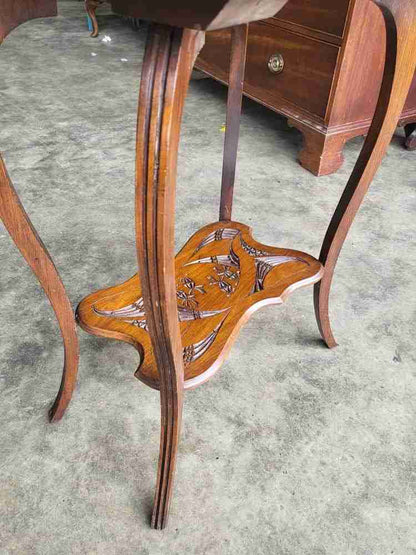 Antique Edwardian serpentine  carved 2 tier  side end lamp table cabriole legs