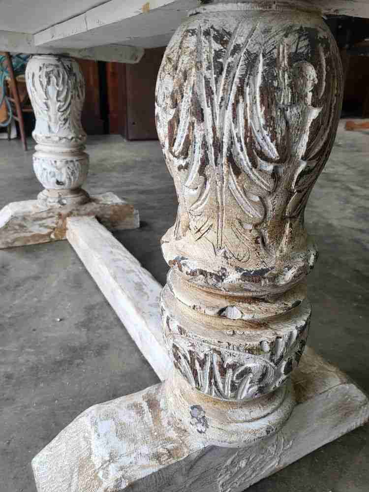 Antique repro natural elm bench carved painted legs seat