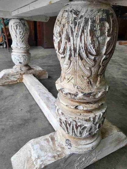 Antique repro natural elm bench carved painted legs seat