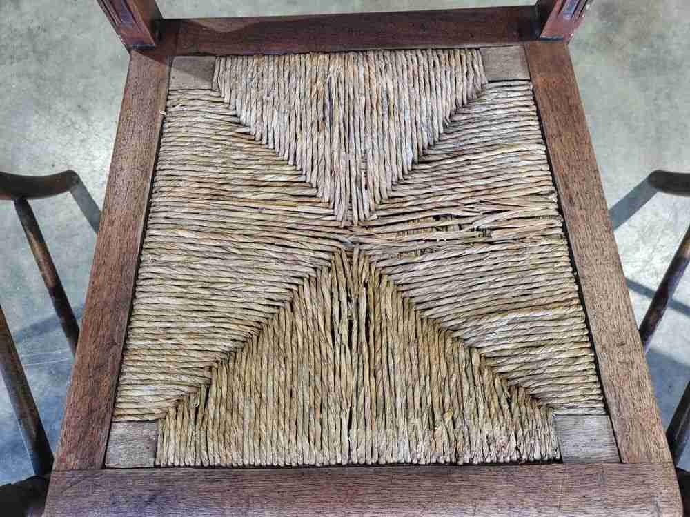 Vintage 20thC rush seat turned legs 3 x kitchen country dining chairs