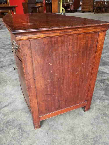 Antique Edwardian low bow front small chest of drawers with cupboard