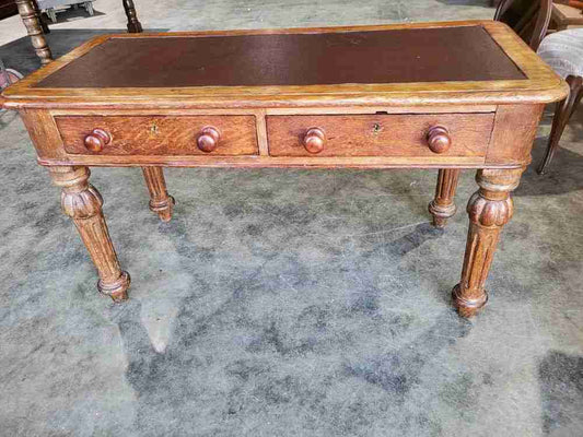 Antique Victorian 2 drawer hall serving side table turned legs