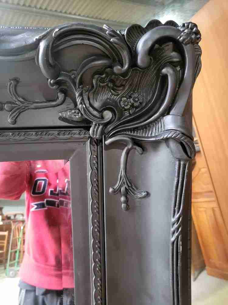 Very large antique repro black mirror 7' x 5' freestanding dressing wall