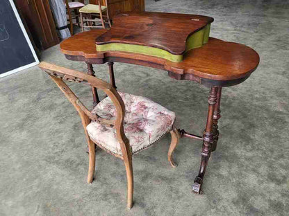 Antique Edwardian pedestal mahogany kidney desk dressing table carved legs