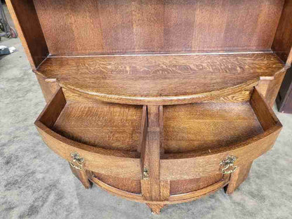 Antique repro oak bow front dresser cupboard drawers shelves cabinet