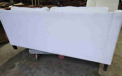 Sofa 2 seat feather cushions castors curved sides oatmeal white fabric