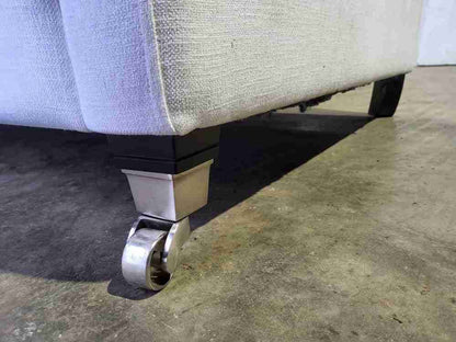 Sofa 2 seat feather cushions castors curved sides oatmeal white fabric