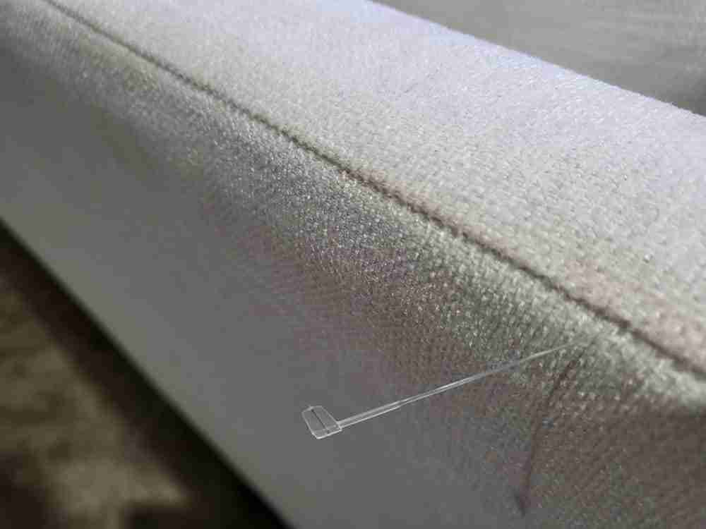 Sofa 2 seat feather cushions castors curved sides oatmeal white fabric