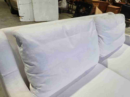 Sofa 2 seat feather cushions castors curved sides oatmeal white fabric