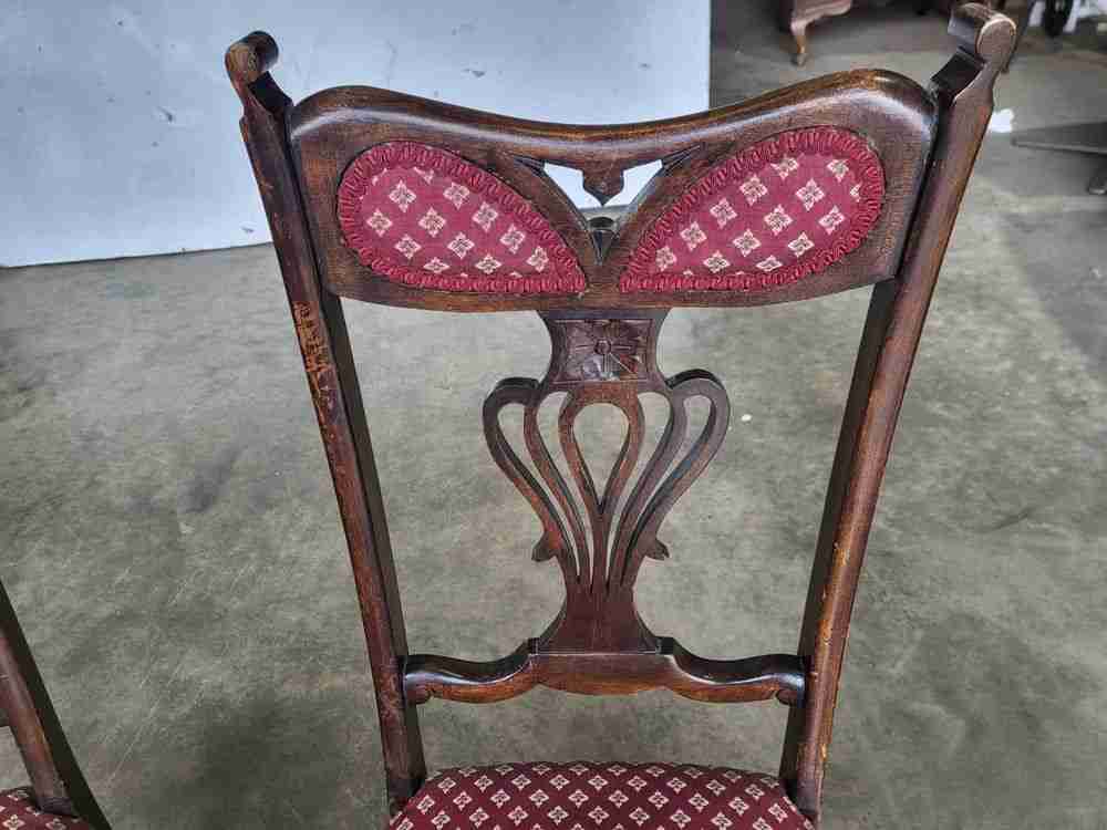 4 Antique art nouveau high back dining chairs curved legs